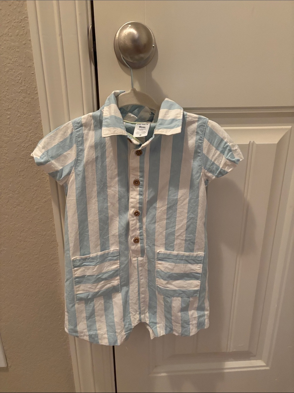 Carter's Blue & White Striped Button-Front Kids Romper